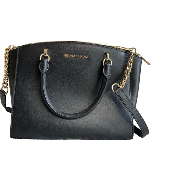 Michael Kors Ellis Large Satchel Leather Black 35H7GE0S3L Crossbody - Picture 2 of 8